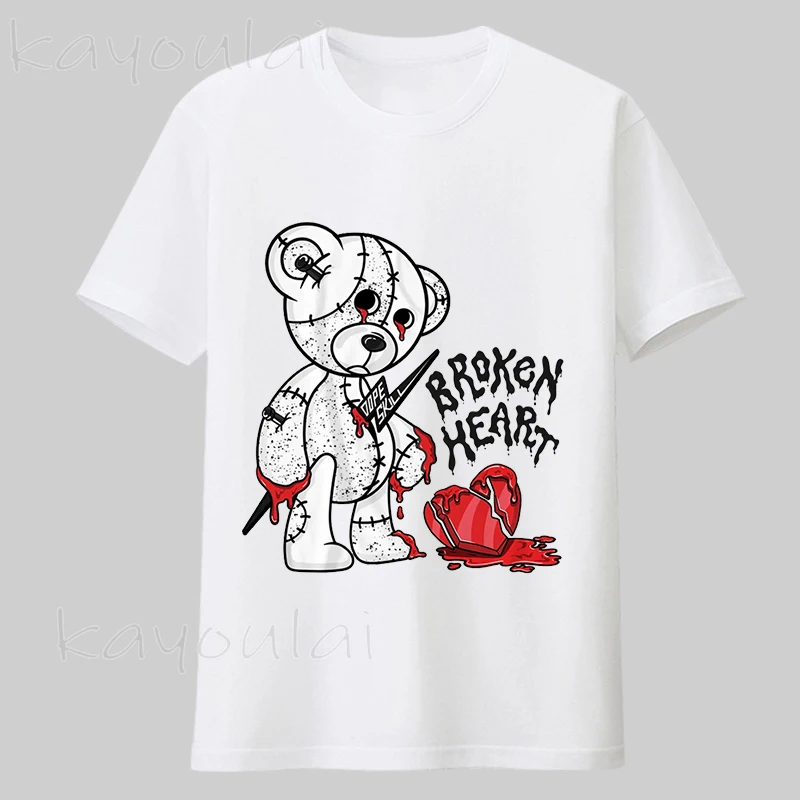 

Vintage Oversized T Shirt Men 100% Cotton Broken Heart Logo Graphic Hot Sale Casual Mens Clothing Teddy Bear Unisex T Shirt