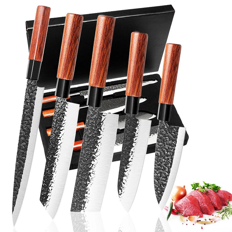 

Набор японских ножей шеф-повара, кованый нож сантоку из нержавеющей стали для мяса, мясника, лосося, рыбы, Профессиональный кухонный нож