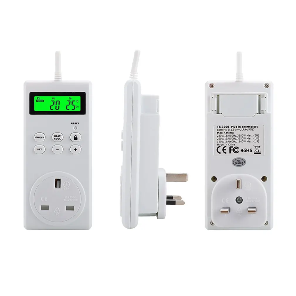 Wireless Programmable Thermostat Plug Heating And Cooling With Safety Lock Backlight Lcd Display