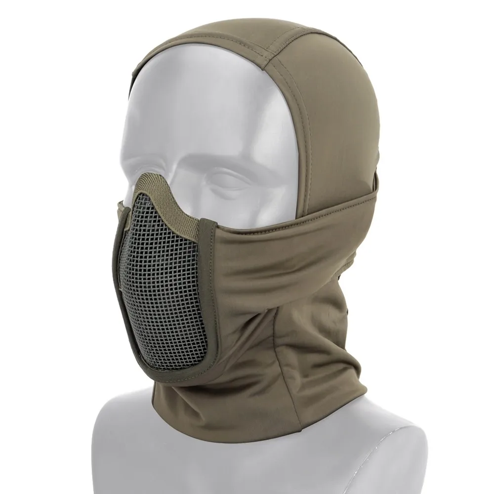 army green Тактическая Сетчатая Маска, наушник, дышащая маска для езды на открытом воздухе, складная маска на половину лица, страйкбол, пейнтбол, военная сетчатая защита - Цвет: army green