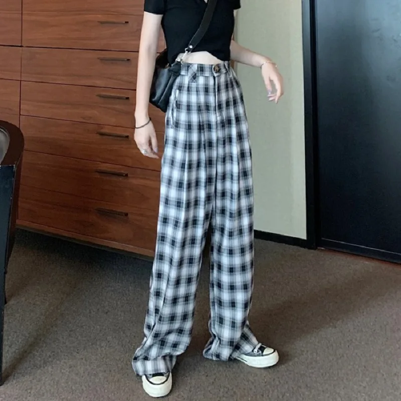 

green Plaid high waist pants trousers women sweatpants harajuku joggers Elastic Harem 2020 summer korean japanese