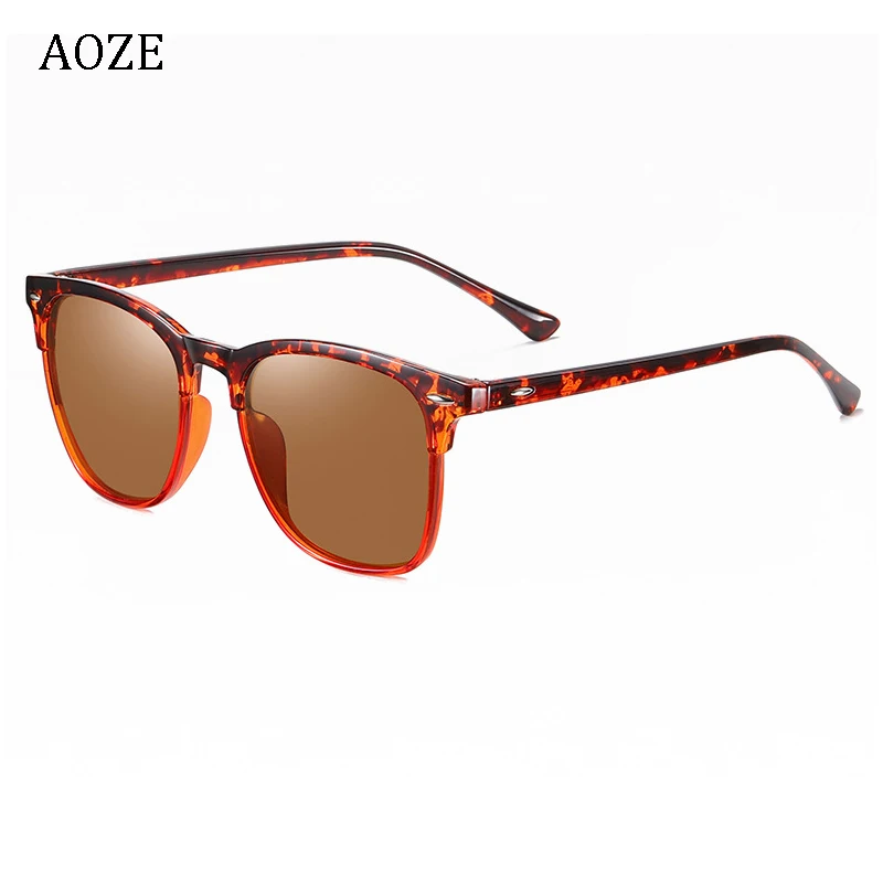 2020 AOZE модные мужские Поляризованные леопардовые солнцезащитные очки чайные