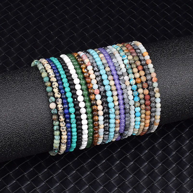 

4/6mm Chakra Beads Energy Bracelet Natural Round Agates Onyx Stone Stretch Bracelet Bangles for Women Men Handmade Yoga Jewelry