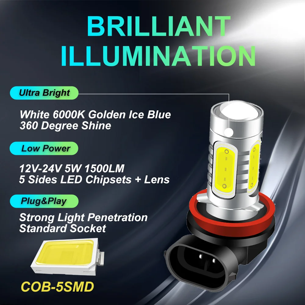 2 шт. HB4 9006 HB3 9005 H8 H11 Led H1 H3 туман светильник s лампы COB светодиодный 6000K 3000K 8000K