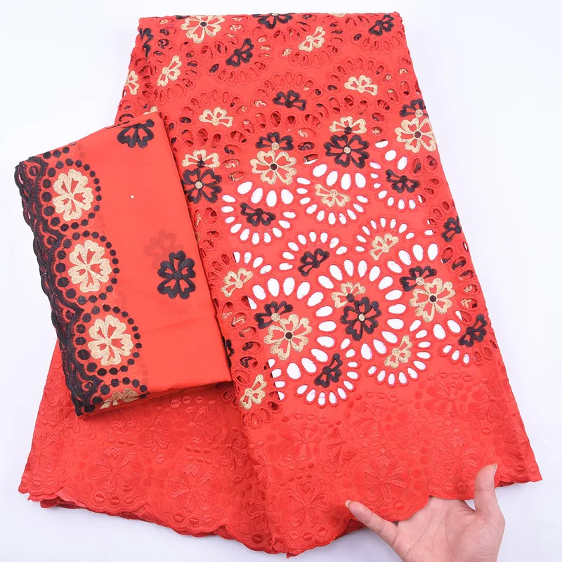 Красная сухая 100% хлопковая кружевная ткань 2020 Новое поступление 5 + 2 ярдов