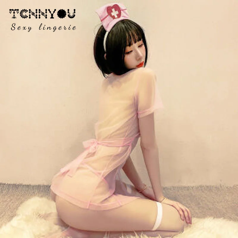 

Sexy Lingerie Tulle Cute Nurse Cosplay Passion Perspective Sensual Lingerie Woman Sexy Young Girls Suit Maid Costume Set