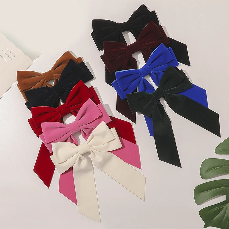 

New Women Large Bow Hairpin Winter Velvet Big Bowknot Stain Bow Barrettes Women Solid Color Ponytail Clip Hair Accessories