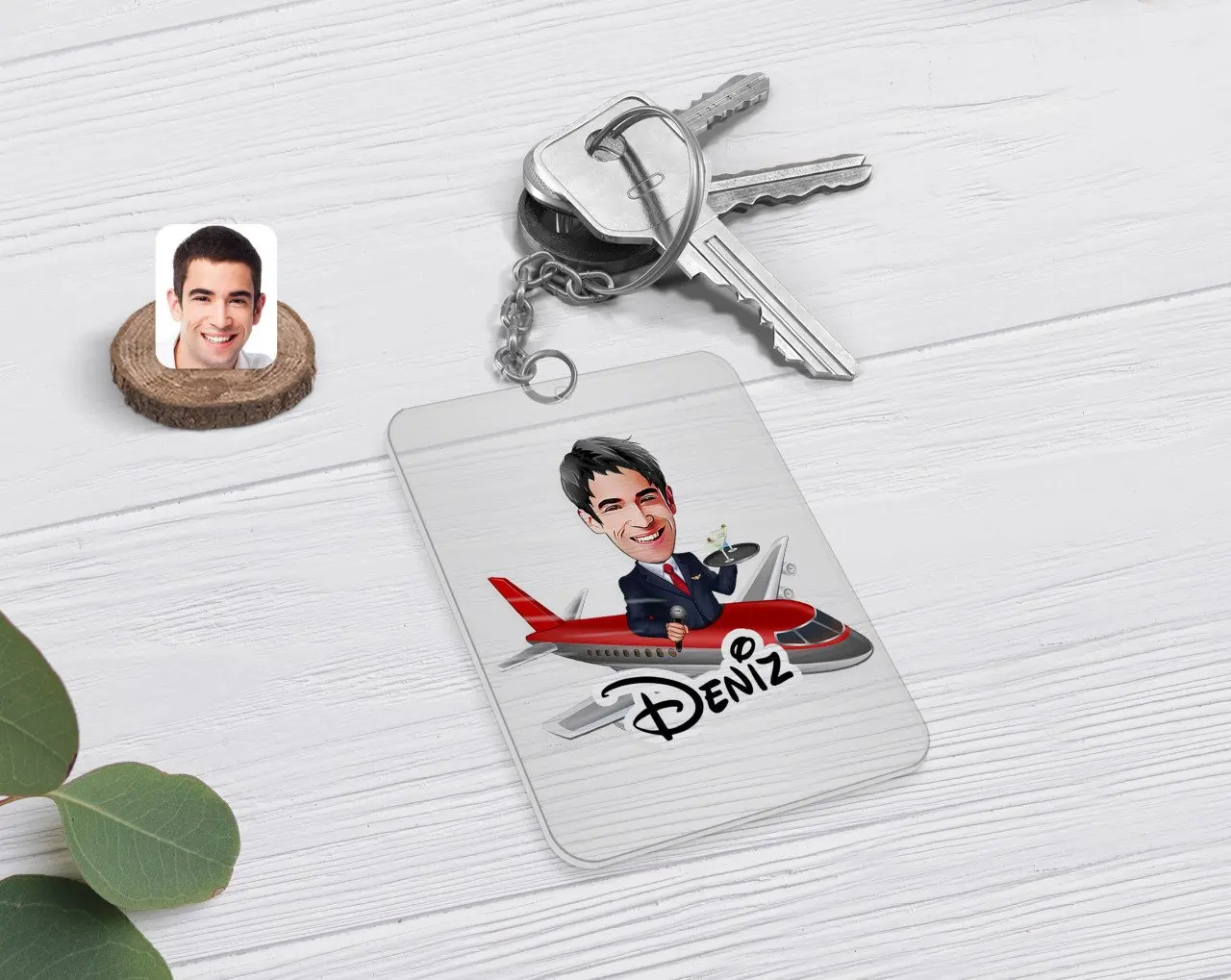 

Personalized Men 'S Host Flight Attendant Caricature Of Transparent Plexiglass keychain