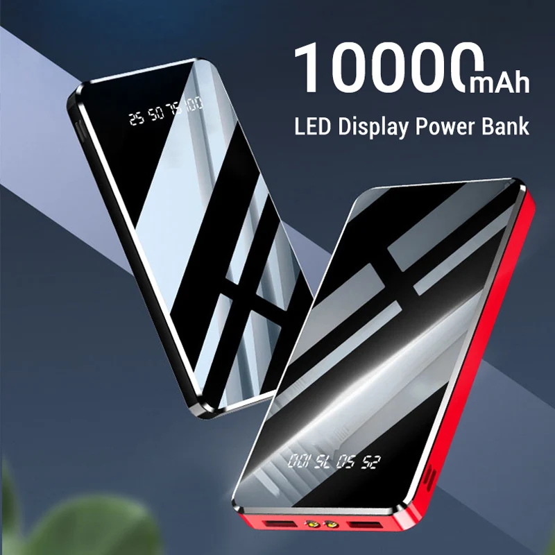 10000 мАч зеркальный светодиодный внешний аккумулятор с двойным фонариком 20000