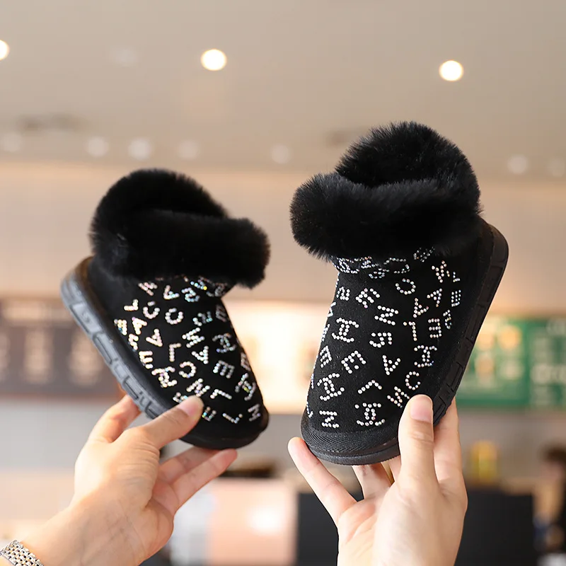 

2021 Winter New Korean Snow Boots for Girls Solid Chaotic Figures Kids Fashion Warm Ankle Boots Children Flat Cotton-padded Shoe