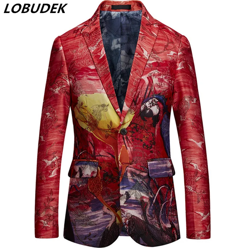 

European Style Oversize Painting Printed Suit Jacket For Men Wedding Slim Blazers Casual Jacquard Men's Suit Blazers Jackets