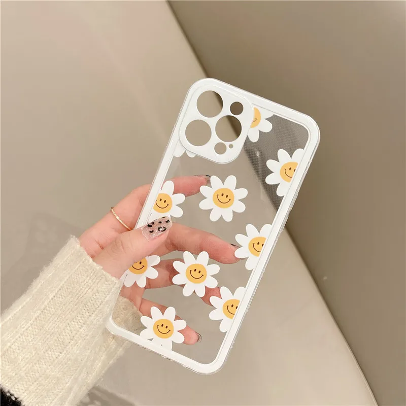 

Flowers Daisy Smile Phone Case for IPhone 12 11 Pro Max X XS XR 7 8 Plus SE 2020 Soft TPU Clear Shockproof Cover with Bracket