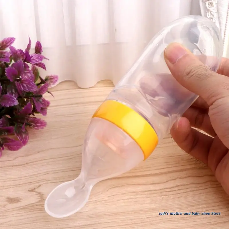 

67JC Infant Baby Kids Silicone Feeding With Spoon Feeder Food Rice Cereal Bottle New
