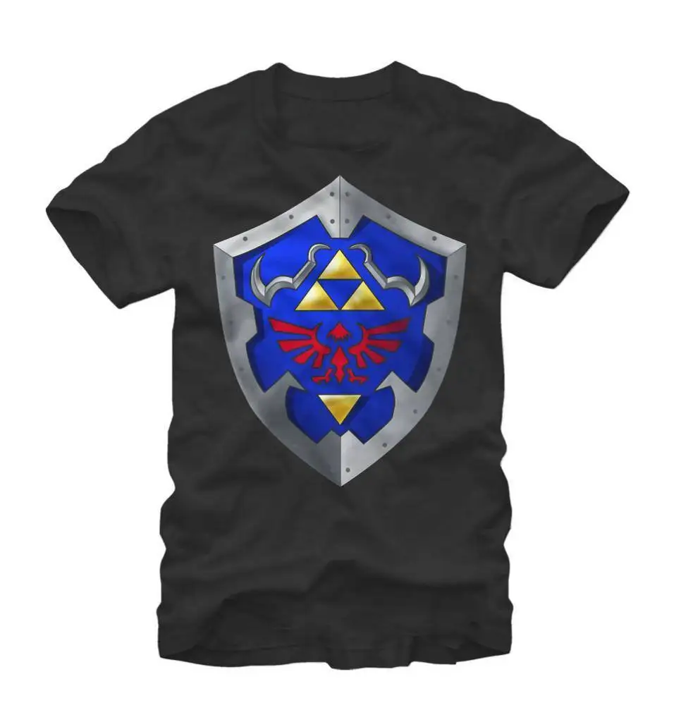 Взрослая черная видеоигра легенда о Зельде простая футболка со щитом Hyrule Удобная