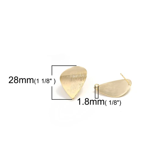 

Fashion Copper Ear Post Stud Earrings Gold Color Filled Drop W/ Loop 28mm(1 1/8") x 21mm( 7/8"), 4 PCs