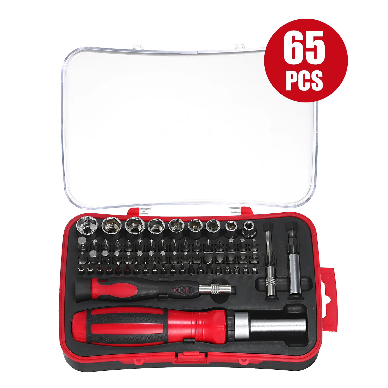 

65PCS Ratchet Nut Driver and Screwdriver Kit Low-magnetic Screw Driver Bit and 1/4-Inch Drive Socket Set