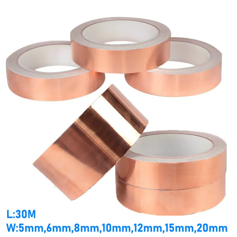 30m klebstoff leitfähigen kupfer slug folie band abweisend gitarre pickup klebeband anti statische einseitige super reparatur riss free global sh