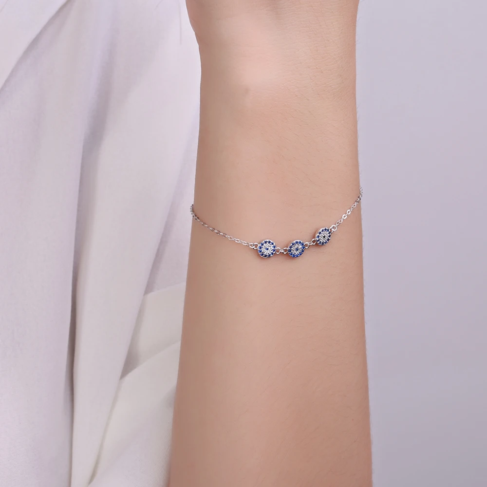 100% 925 стерлингового серебра Лаки сглаза браслеты из нержавеющей стали для женщин