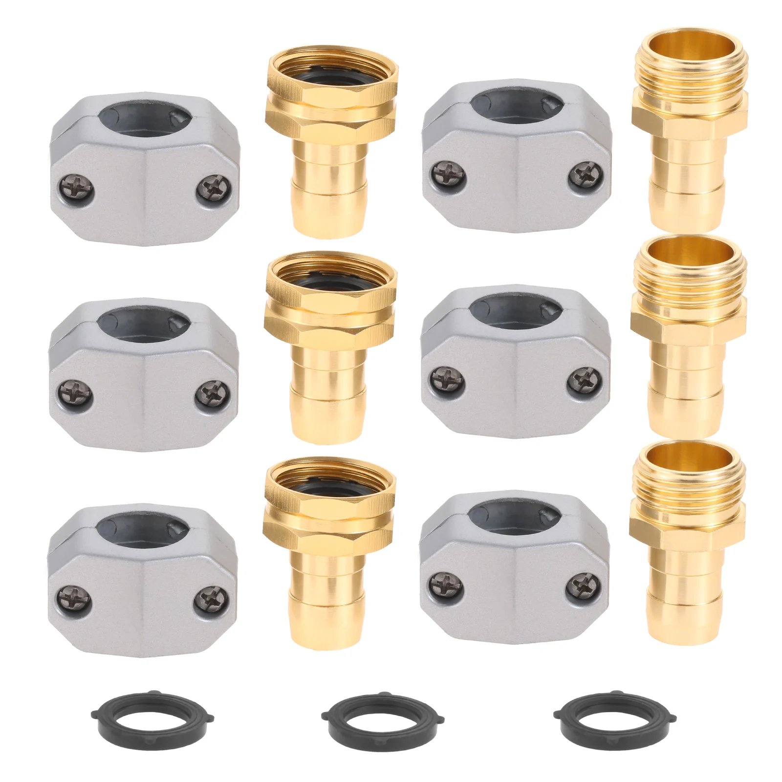 

3 комплекта алюминиевых гнездовых и мужских концевых соединителей для шланга с цинковым зажимом, подходят для 5/8 дюймовых и 3/4-аналогичных