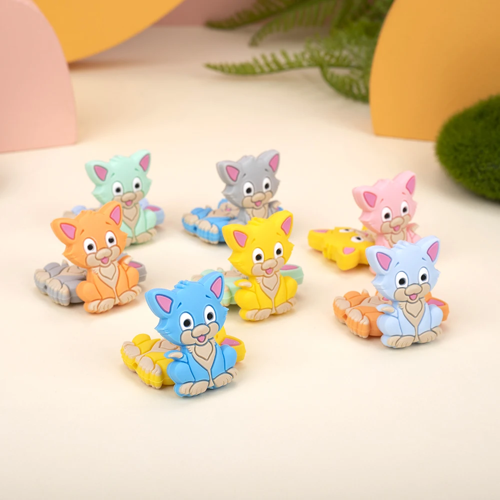 Sunrony-Cuentas de silicona para Mini gato, accesorios de juguete para chupete de dibujos animados, 10 unids/lote-2