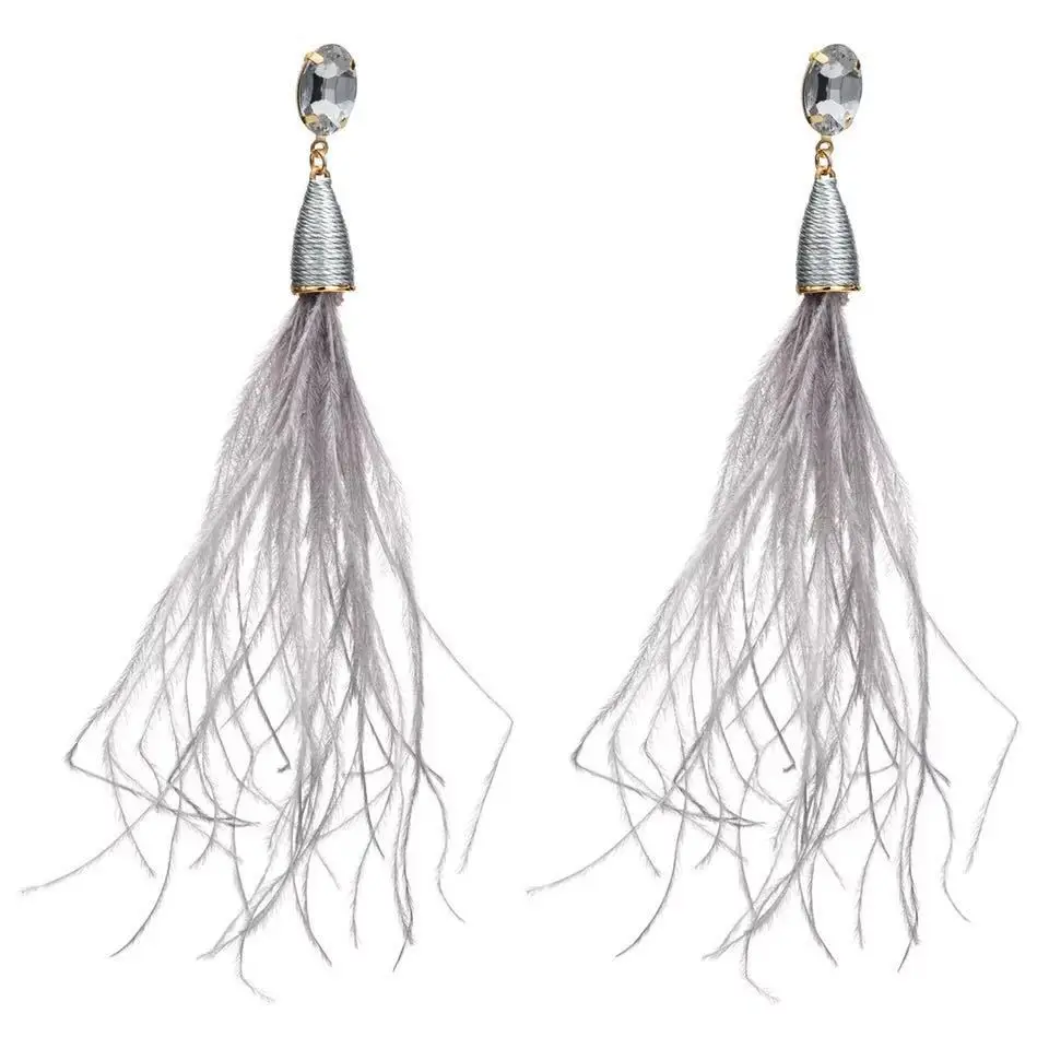 Длинные серьги в стиле бохо с розовыми и красными перьями женские этнические