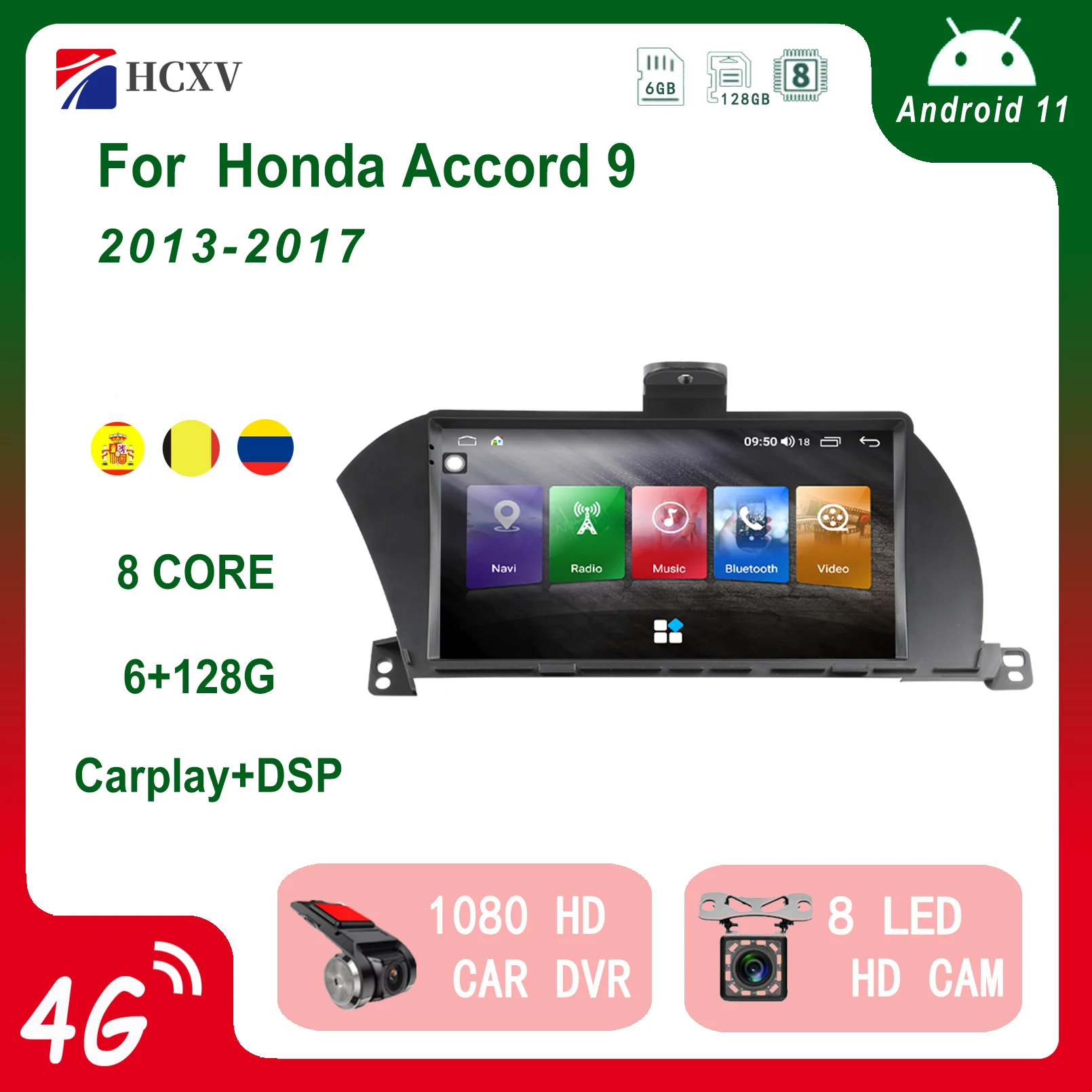 

Автомобильная стереомагнитола HCXV на Android для Honda Accord 9, 9,66 дюйма, Автомобильная навигационная и мультимедийная система, Dvd-плеер, аудио, Gps, рад...