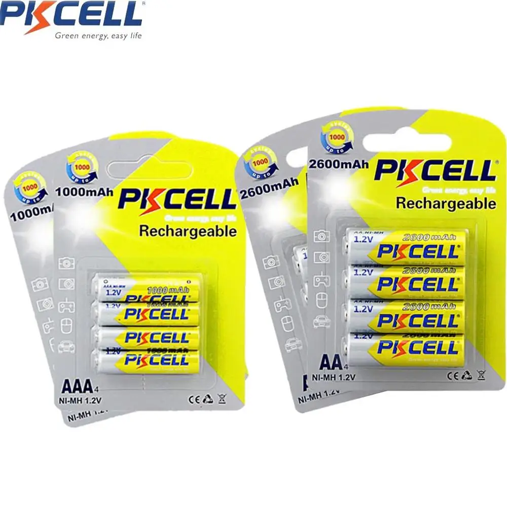 

PKCELL 2Pack/8Pcs Ni-MH AAA Battery 1.2V 1000mAh+ 2Pack/8Pcs NiMH AA Rechargeable Batteries 2600mAh 1.2Volt