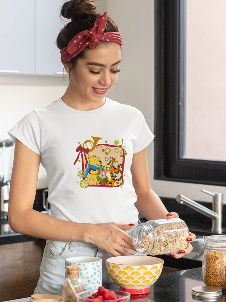 

Winnie and Friends Happy Hour Casual T Shirt Women Disney Young 90S Harajuku 2022 New Ropa Aesthetic Short Sleeve France Fairy