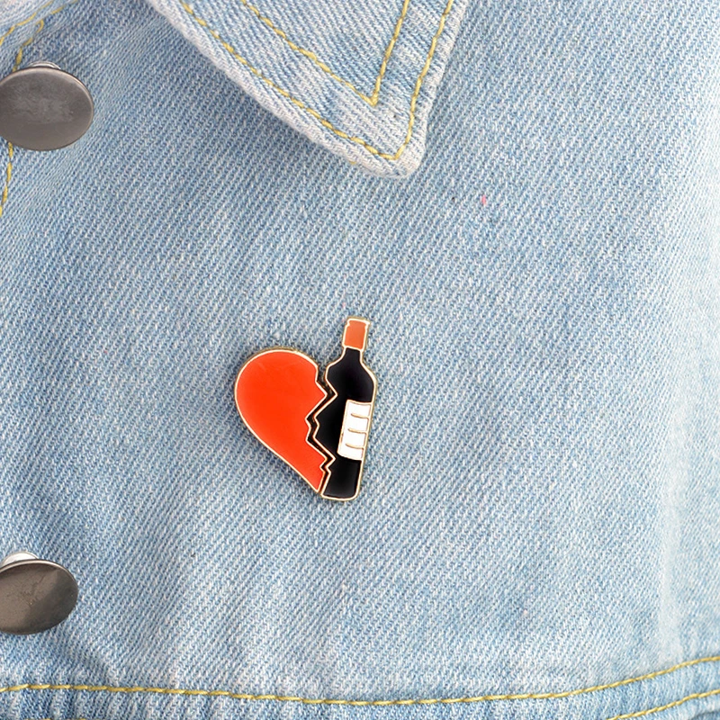 2 шт./компл. эмалированные булавки в виде разбитого сердца винной бутылке модная