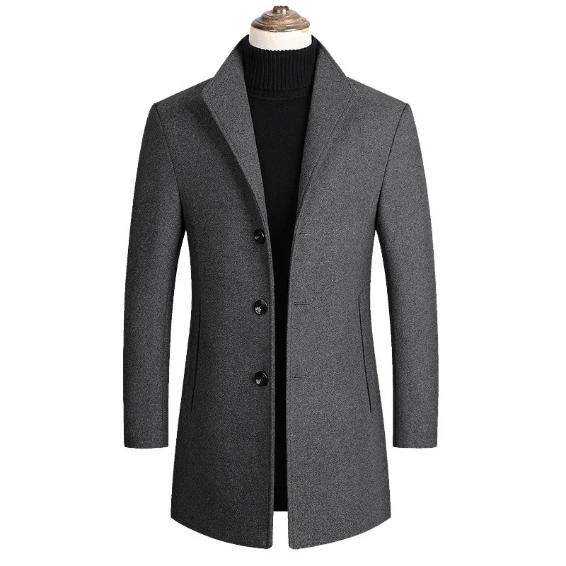 

Woolen Coat Goatskin Men's Wool Blended Coat Autumn/winter New Solid Color Slim Fit Men's Wool Jacket Medium Length Jacket
