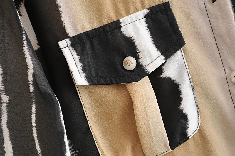 

Fashion Lapel Collar single-breasted ladies Blouses long sleeve abstract print women shirt