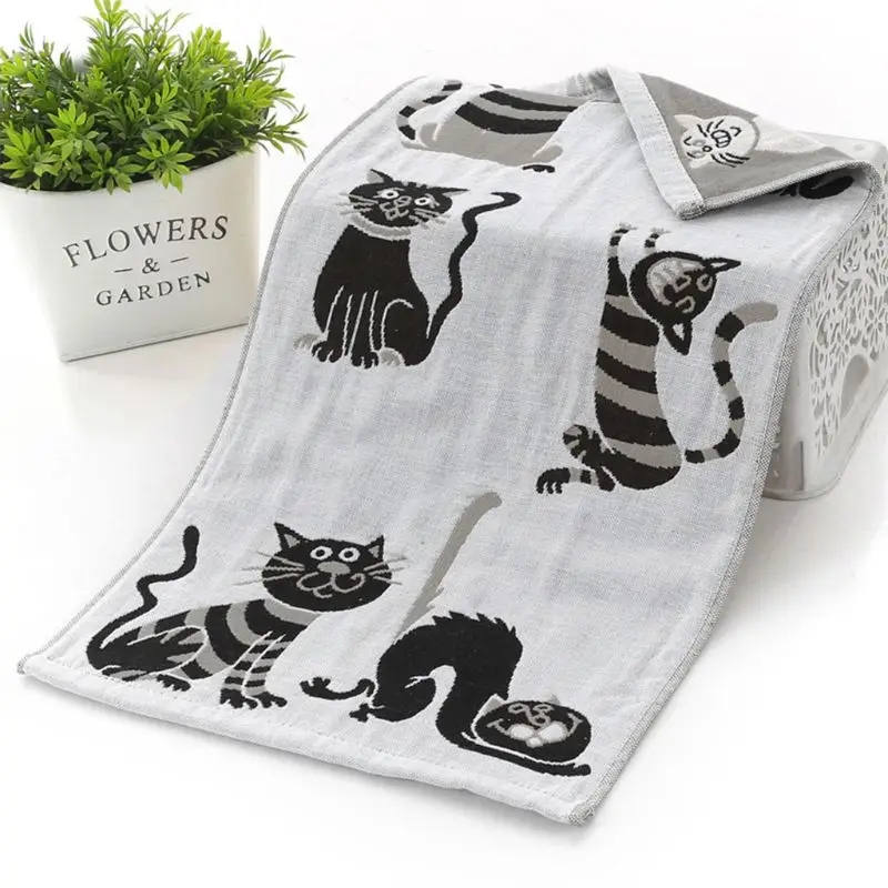 

Children Baby Jacquard Small Towel Rectangular Cartoon Kids Face Wash Towels Soft Absorbent Three-layer Cotton Gauze