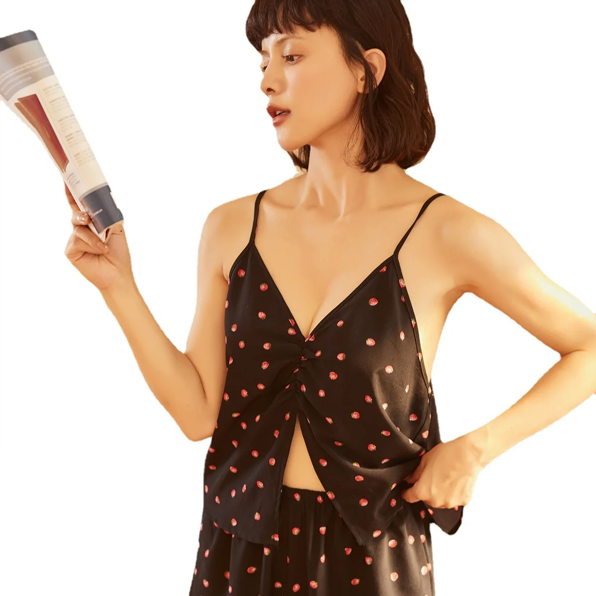 

2021 new style pajamas women retro garden point suspenders shorts summer suspenders thin style home service two-piece suit
