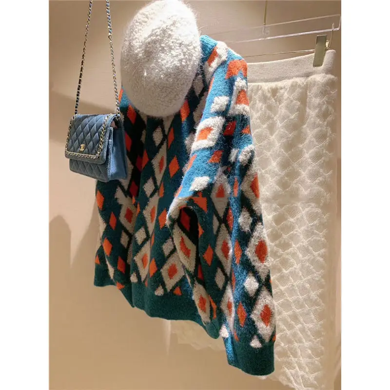 

2xl Vintage fashion knitted pullovers woman sweaters flower fashion korean japan style ropa de mujer sweater women