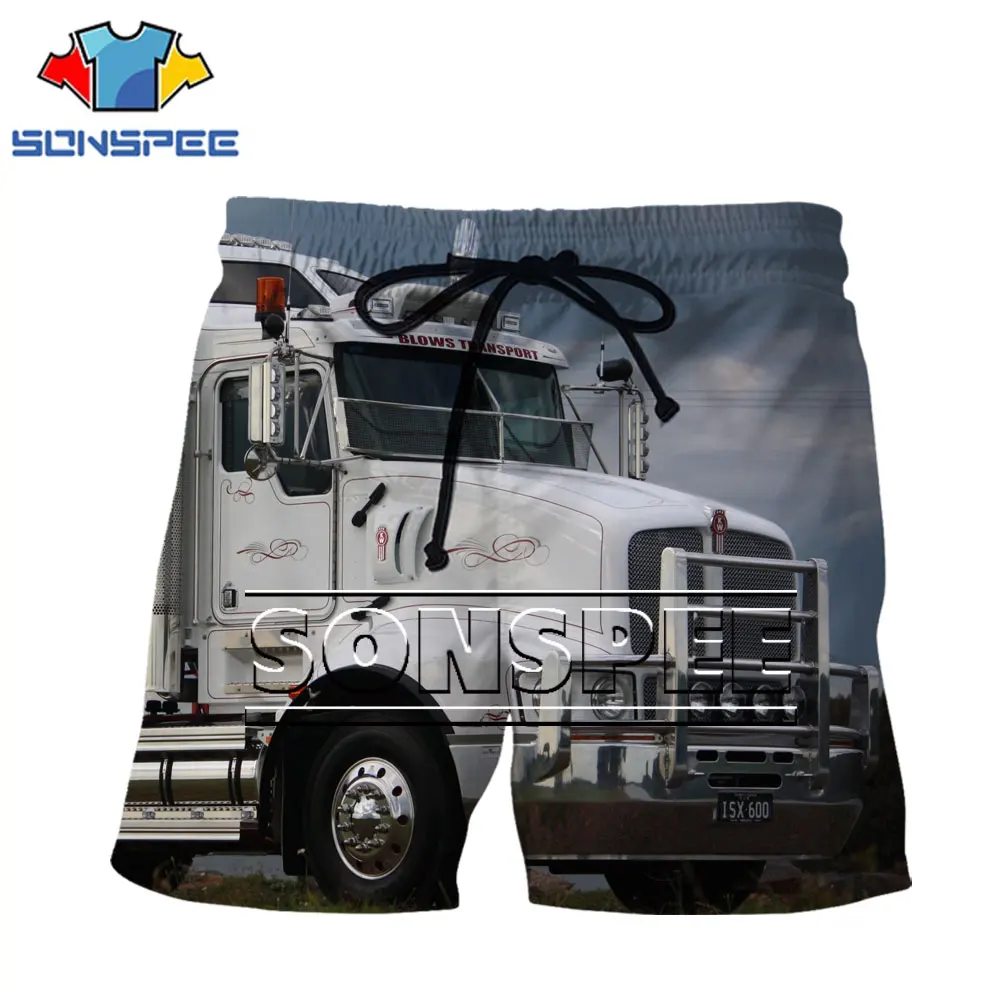 

SONSPEE Brand Men Lady Truck Shorts Transportation Car Travel Fashion Retro Harajuku High Quality Funny Large Size Sport Shorts