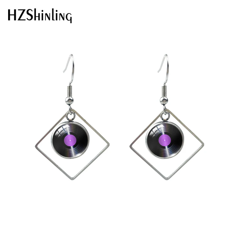 2020 New Retro Vinyl Record Earring Music Records Rhombic Art Printed Glass Jewelry Stainless steel Earrings | Украшения и