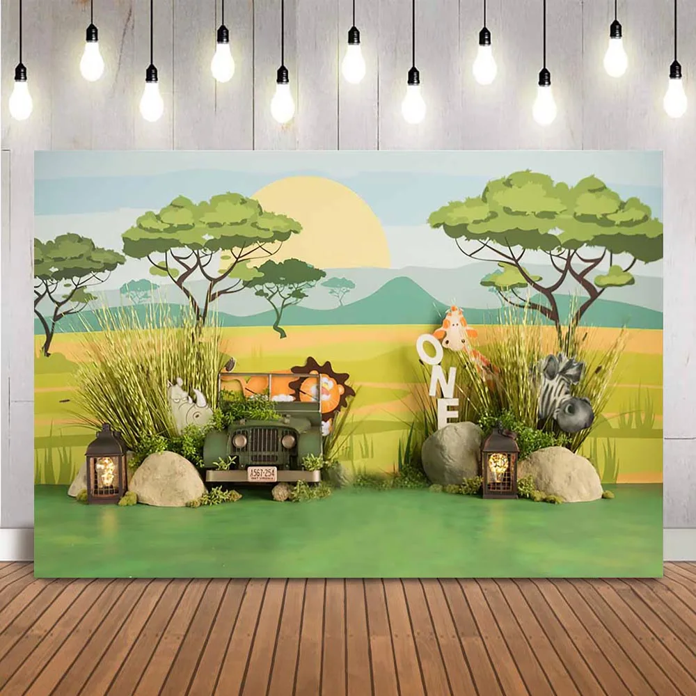 1st birthday safari jungle backdrop for photography newborn kids birthday portrait photo booth background art photocall cake