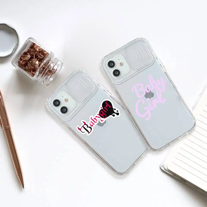 

babygirl honey line Text art Phone Case transparent For iPhone 7 8 11 12 X XS XR MINI Pro Max Plus Slide Camera Lens Protect
