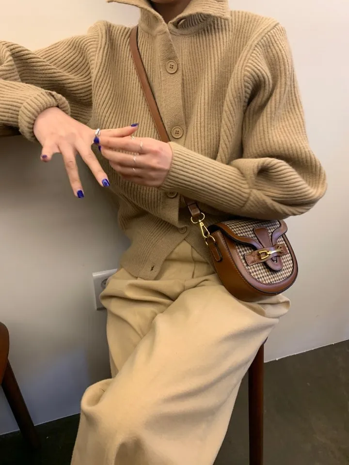 

ZCSMLL Korean Knitted Pullovers Chic Autumn and Winter Classic Vintage Lapel Single Breasted Loose Long-sleeved Sweater \Women