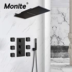 Матовый черный смеситель для ванны и душа, набор, насадка для душа Водопад, Термостатический регулирующий клапан с 6 массажными насадками