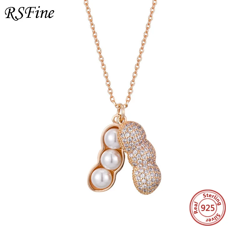 

925 Sterling Silver peanut necklace pearl pendant simple female For Women Singapore niche chomel Fine jewelry wholesale brand