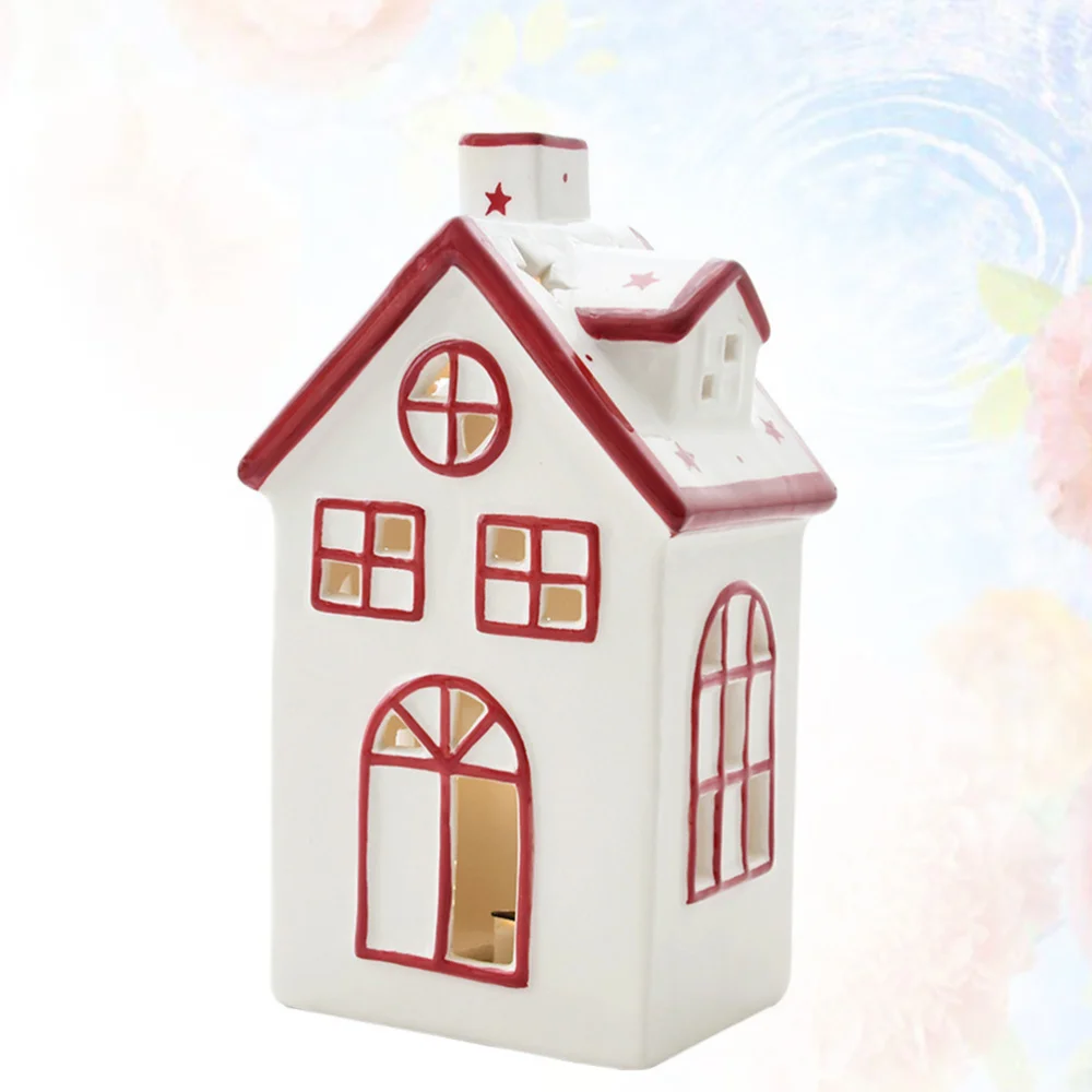 

Ceramic Lighting House Decor Christmas Adornment Bookshelf Desktop Ornament for Christmas Gift - Size (Red)