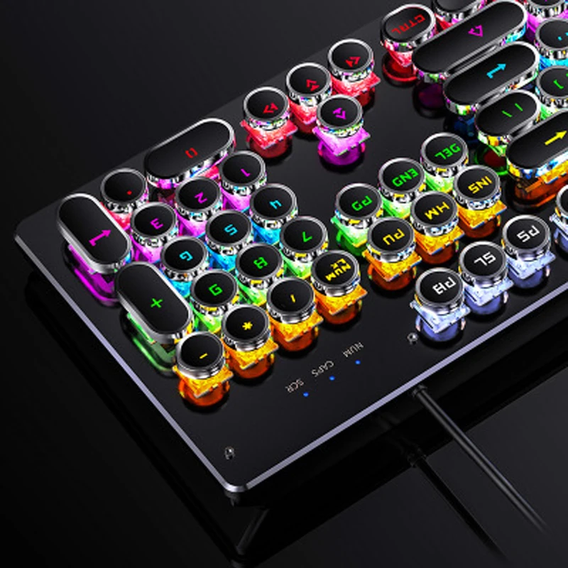 USB Проводная игровая панк механическая клавиатура 104 клавиши светодиодный Черный