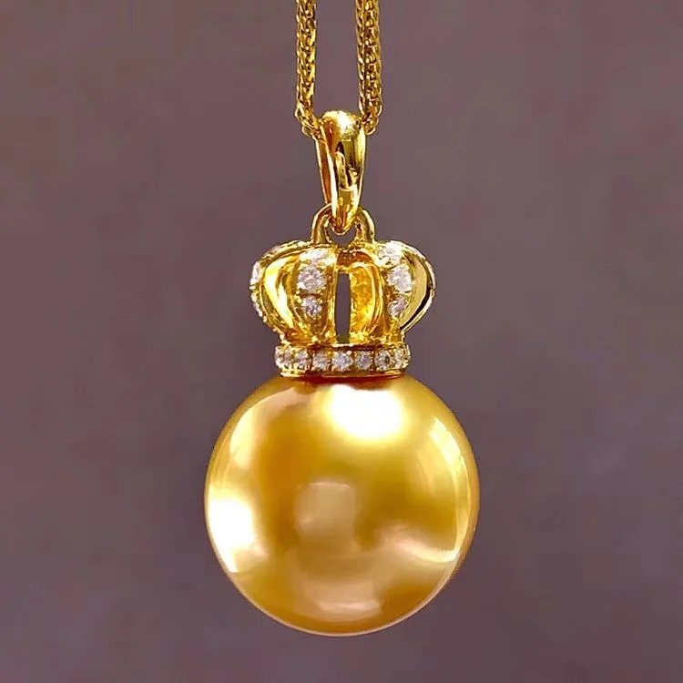 

Philippines Natural Seawater Pearl South Seas Necklace Pendant Deep Tea Gold Crown Pendant Gift For Girlfriend