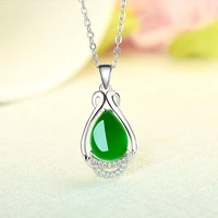 fashion natural green jade chalcedony water drop pendant 925 silver necklace carved charm jewelry fashion amulet gifts for women