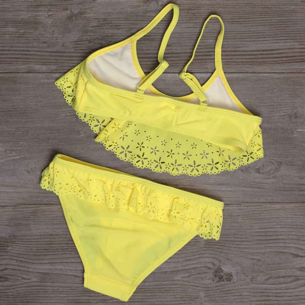 5-14Years New Fresh lemon yellow Children Kids Girls Bikini Beach Swimsuit+Shorts Swimwear Set Outfit kids swimwear for girls M4 | Детская