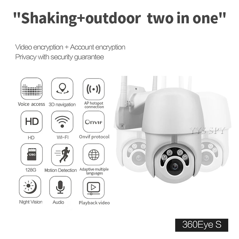 Водонепроницаемая IP сamera Wifi панорамная камера наблюдения с наклоном и зумом 3D 2MP HD