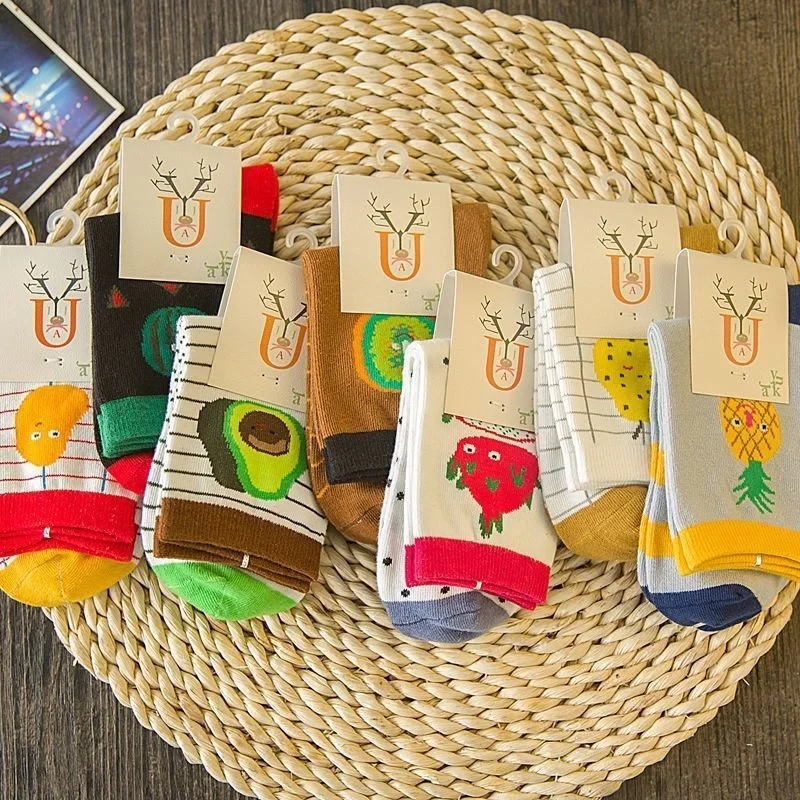 Женские хлопковые носки с принтом груши и фруктов длинные вышивкой в стиле ретро