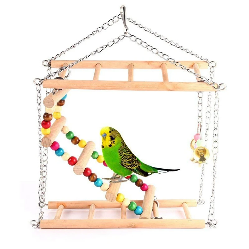 

Parrot Ladder Toy Bell Natural Anti-biting Bird Cage Ladder Parrot Birds Pets Parrots Ladders Climbing Toy Hanging Swing