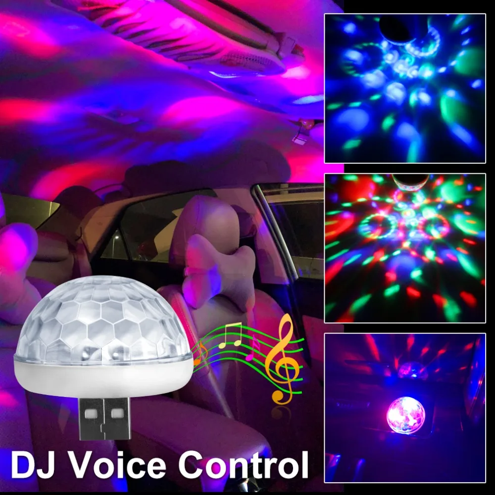 Новый LED USB автомобиль атмосфера волшебный свет DJ RGB мини красочные Музыка Звук